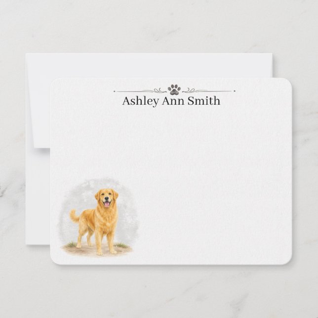 Golden Retriever Personalized Note Card Stationery (Front)