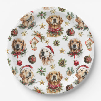 Golden Retriever Pet Dog Christmas Pattern  Paper Plate