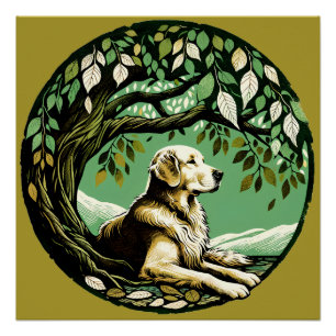 Golden Retriever Pet Flowers Garden                Poster