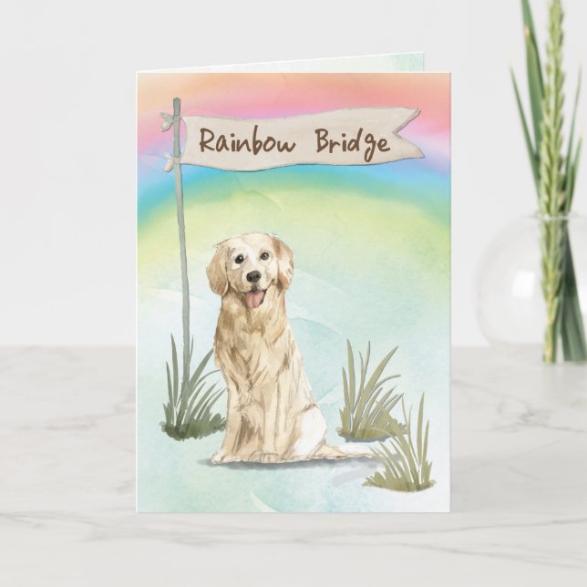Golden Retriever Pet Sympathy Over Rainbow Bridge Card (Front)