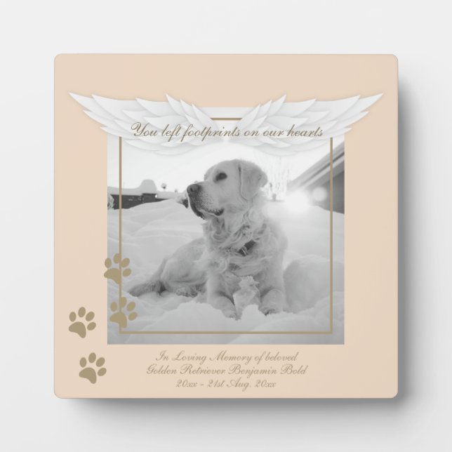 Golden Retriever Photo Memorial Angel Wings Paw Plaque (Front)