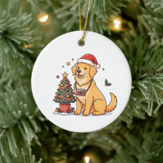 Golden Retriever Photographer Christmas Ceramic Ornament