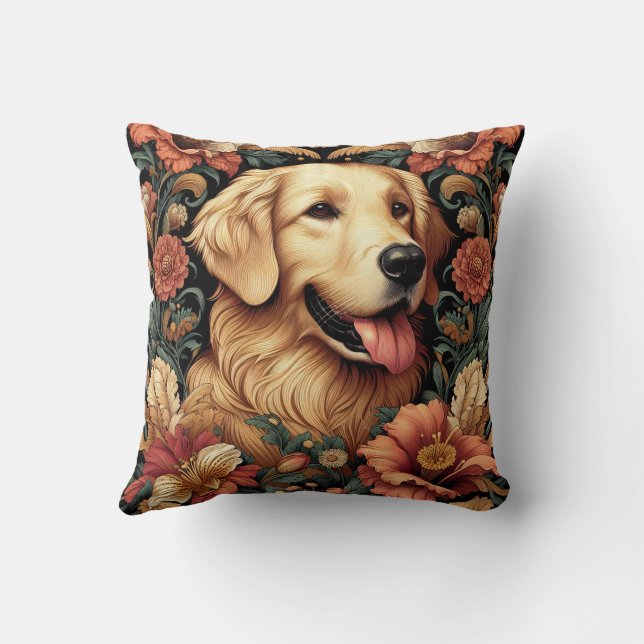 Golden Retriever Pillow William Morris Inspired (Back)