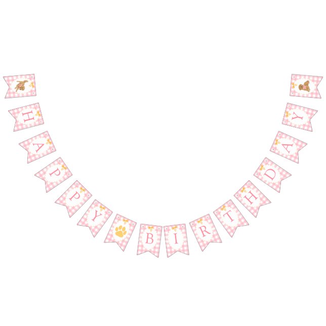 Golden Retriever Pink Gingham Birthday Bunting (All)