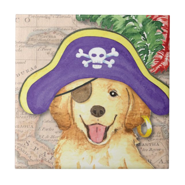 Golden Retriever Pirate Ceramic Tile (Front)
