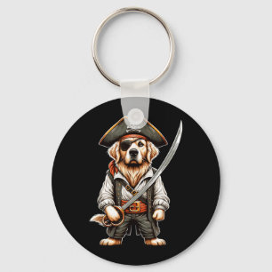 Golden Retriever Pirate Dog Halloween Party Key Ring