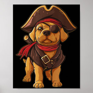 Golden Retriever Pirate Dog Halloween Party Men Poster