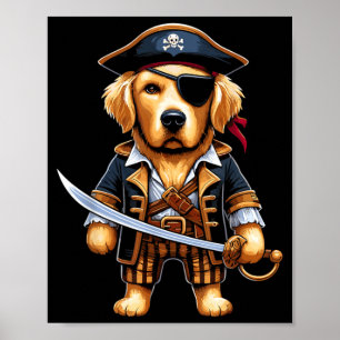 Golden Retriever Pirate Dog Halloween Party Poster