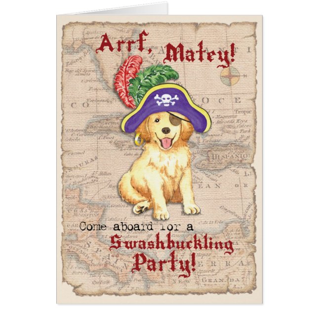 Golden Retriever Pirate Invitation (Front)