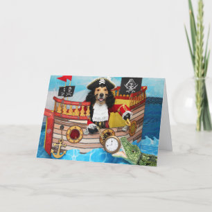 Golden Retriever Pirate Ship Birthday Card