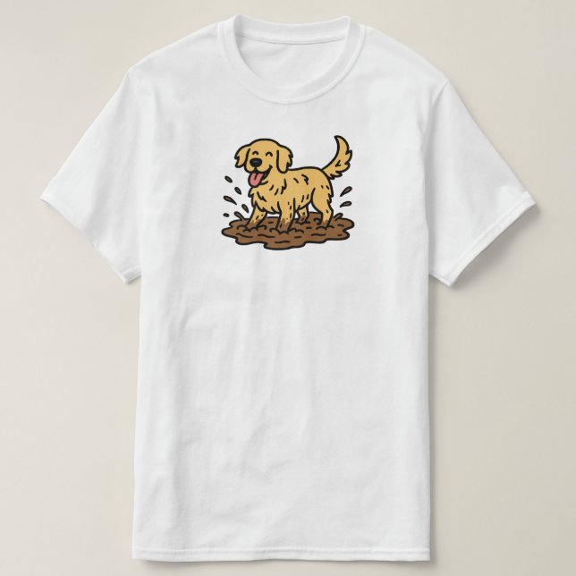 Golden Retriever Playing Mud T-Shirt (Design Front)