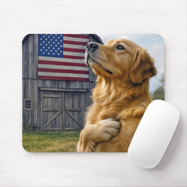 Golden Retriever Pledging Allegiance  Mouse Pad (With Mouse)