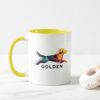 Golden retriever poligonal en amarillo y azul mug