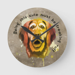 Golden Retriever pop art style Round Clock