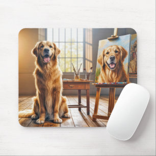 Golden Retriever Portrait On Canvas Mouse Pad