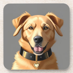 Golden Retriever Portrait Wearing Black Collar Coaster
