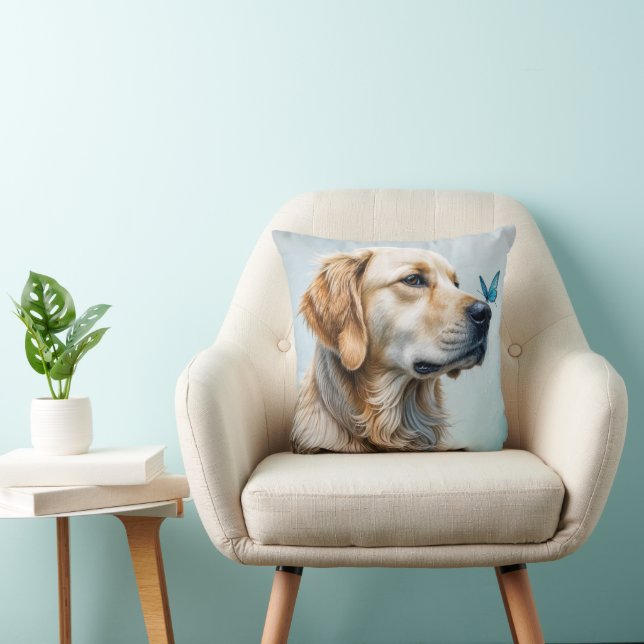Golden Retriever Portrait With Butterfly Cushion (Chair)