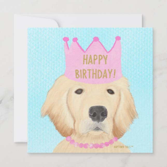 Golden Retriever Princess Birthday Note Card (Front)