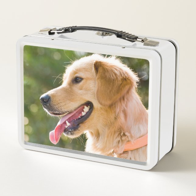 Golden Retriever Profile With Tongue Out Metal Lunch Box (Back)