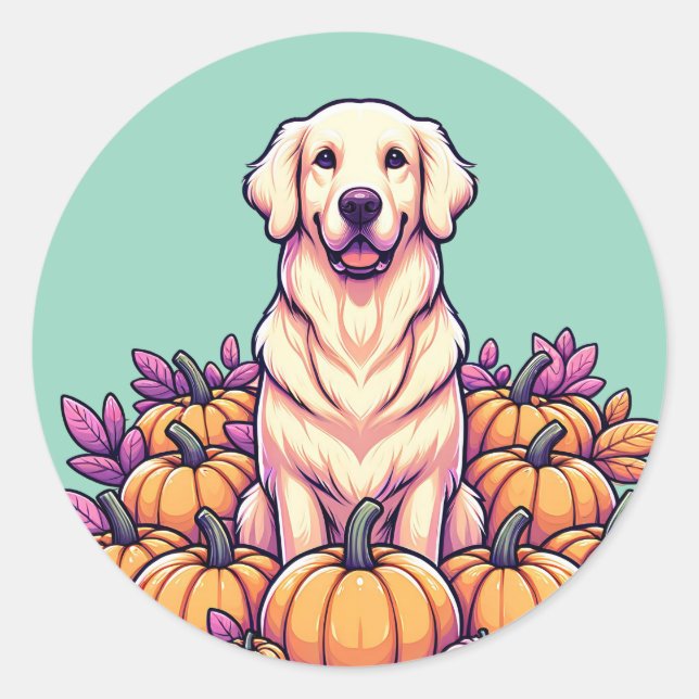 Golden Retriever Pumpkin Patch Stickers (Front)