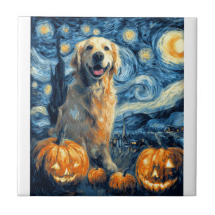 Golden Retriever Pumpkin Starry Night Dog Mom Van Ceramic Tile