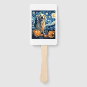 Golden Retriever Pumpkin Starry Night Dog Mom Van  Hand Fan