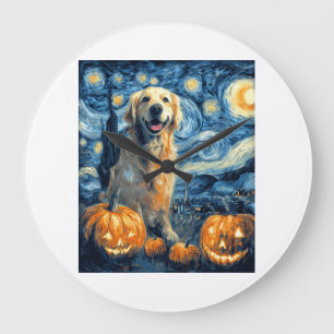 Golden Retriever Pumpkin Starry Night Dog Mum Van Large Clock