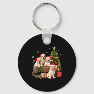 Golden Retriever Pupes Santa Look Christmas Family Key Ring