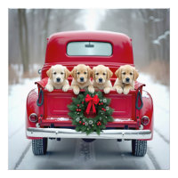 Golden Retriever Puppies In Christmas Truck