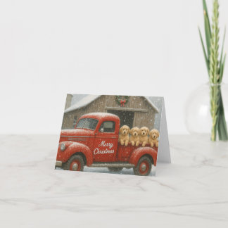 Golden Retriever Puppies in Truck Christmas Card