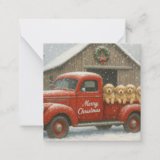 Golden Retriever Puppies in Truck Christmas Card