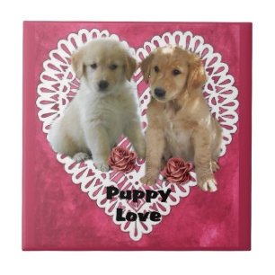 Golden Retriever Puppies Valentines Ceramic Tile
