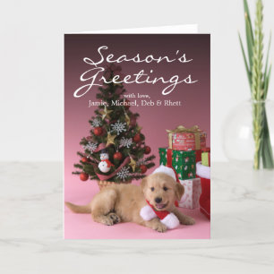 Golden Retriever Puppy and Christmas 3 Holiday Card