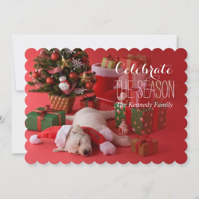 Golden Retriever Puppy and Christmas Invitation (Front)