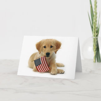 Golden Retriever Puppy and Flag Card
