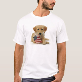 Golden Retriever Puppy and Flag T-Shirt