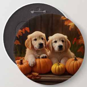 Golden Retriever Puppy Autumn Delight Pumpkin  6 Cm Round Badge