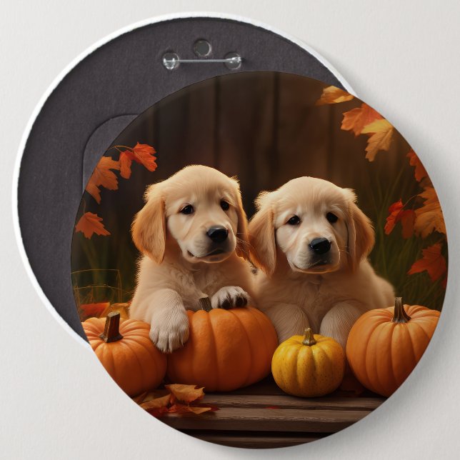 Golden Retriever Puppy Autumn Delight Pumpkin  6 Cm Round Badge (Front & Back)