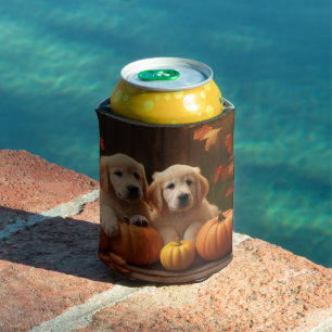 Golden Retriever Puppy Autumn Delight Pumpkin Can Cooler