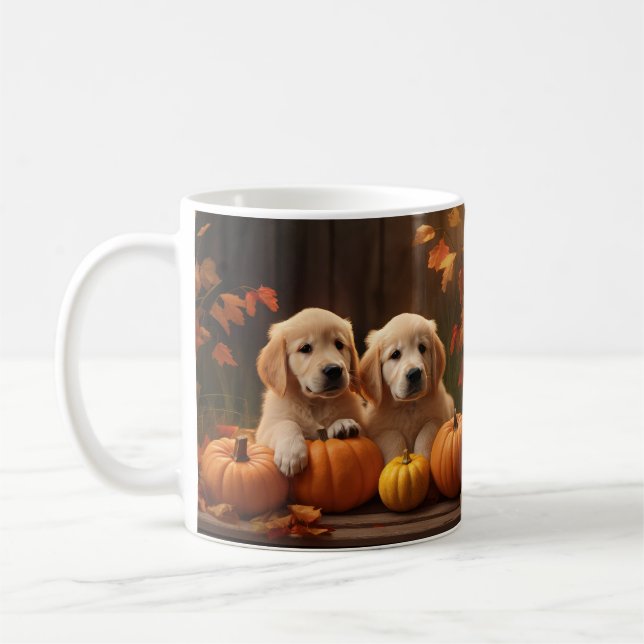 Golden Retriever Puppy Autumn Delight Pumpkin  Coffee Mug (Left)