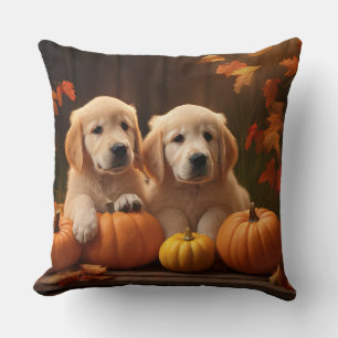 Golden Retriever Puppy Autumn Delight Pumpkin Cushion