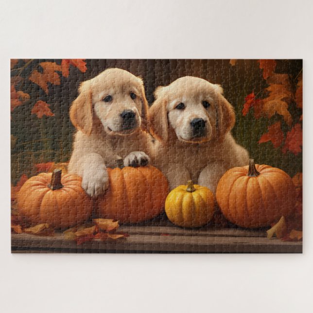 Golden Retriever Puppy Autumn Delight Pumpkin  Jigsaw Puzzle (Horizontal)