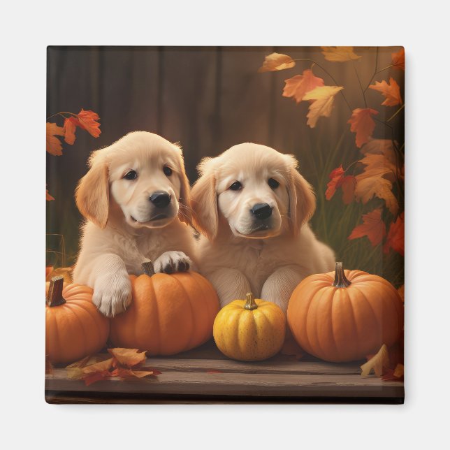 Golden Retriever Puppy Autumn Delight Pumpkin  Magnet (Front)