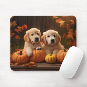 Golden Retriever Puppy Autumn Delight Pumpkin Mouse Pad