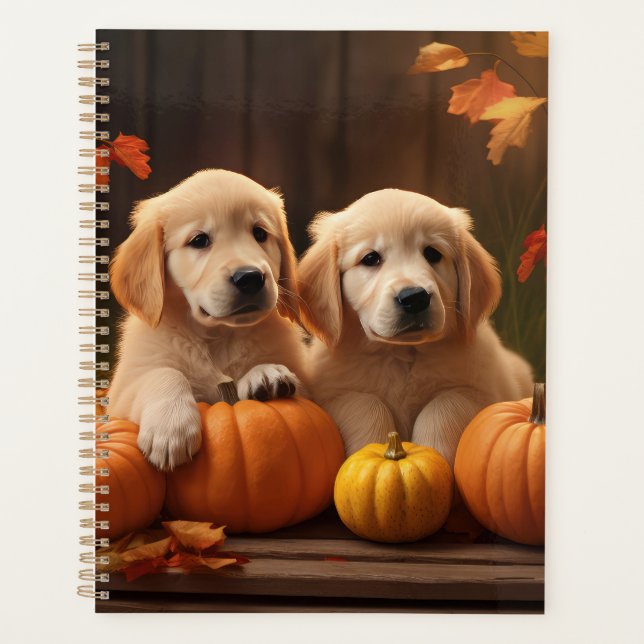 Golden Retriever Puppy Autumn Delight Pumpkin  Planner (Front)