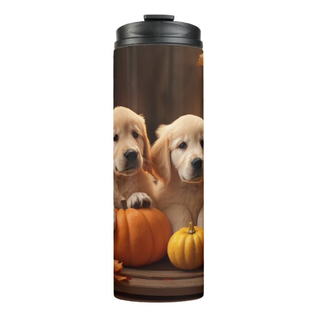 Golden Retriever Puppy Autumn Delight Pumpkin  Thermal Tumbler (Front)
