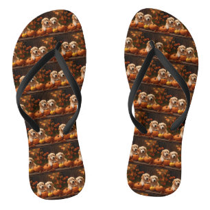 Golden Retriever Puppy Autumn Delight Pumpkin  Thongs