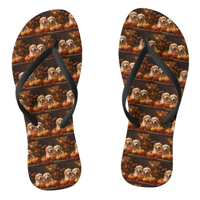 Golden Retriever Puppy Autumn Delight Pumpkin  Thongs (Footbed)