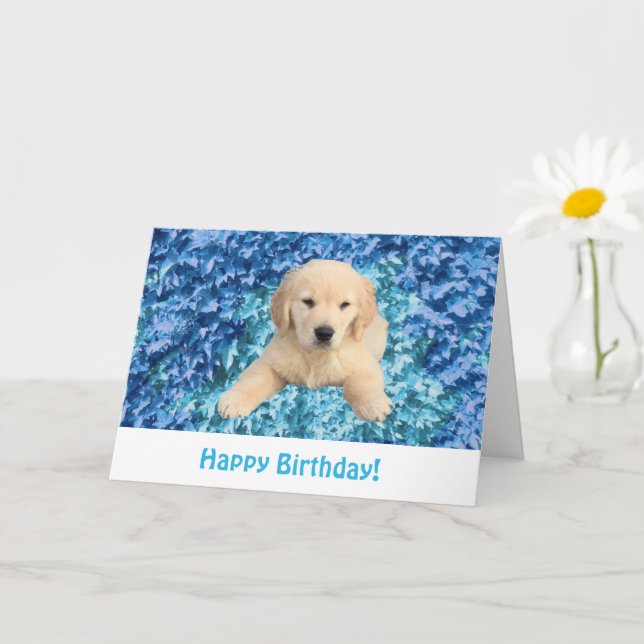 Golden Retriever Puppy Birthday Card (Small Plant)
