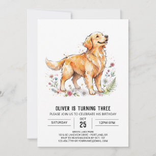 Golden Retriever Puppy Birthday Invitation